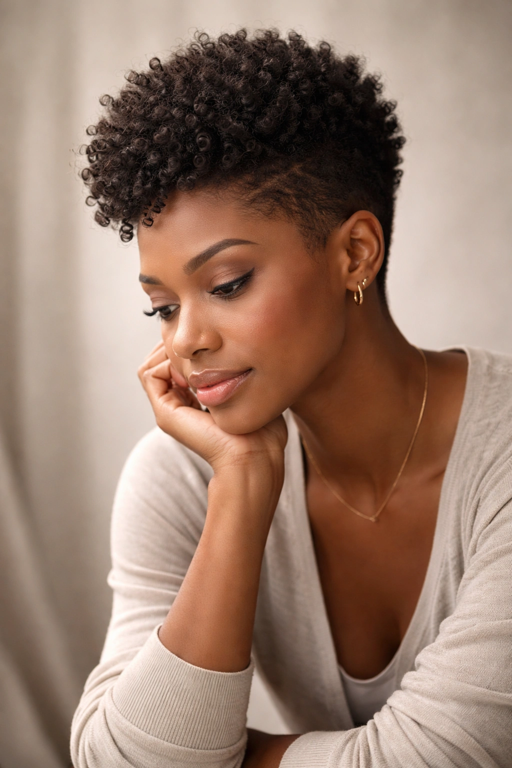 Contemplative portrait reflecting on tapered cuts for natural hair