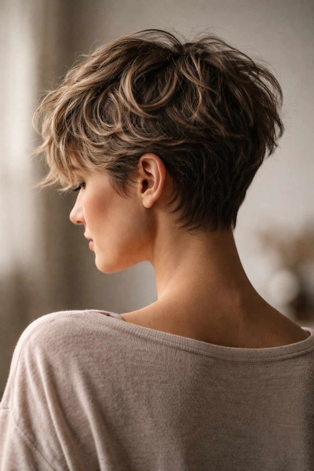 10 Wavy Pixie Cuts That Look Totally Effortless 11 Silhouette of head with short wavy pixie, contemplative lighting