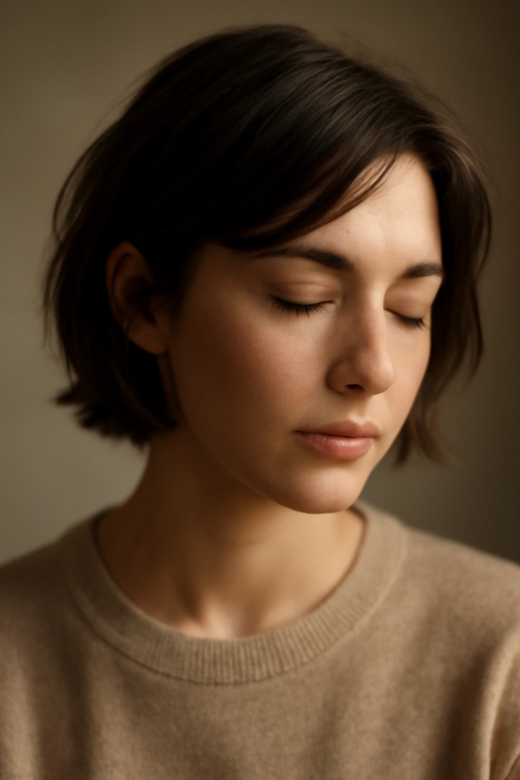 10 Date Night Hairstyles That Suit Short Hair 11 Contemplative portrait conveying final thoughts for date-night hair