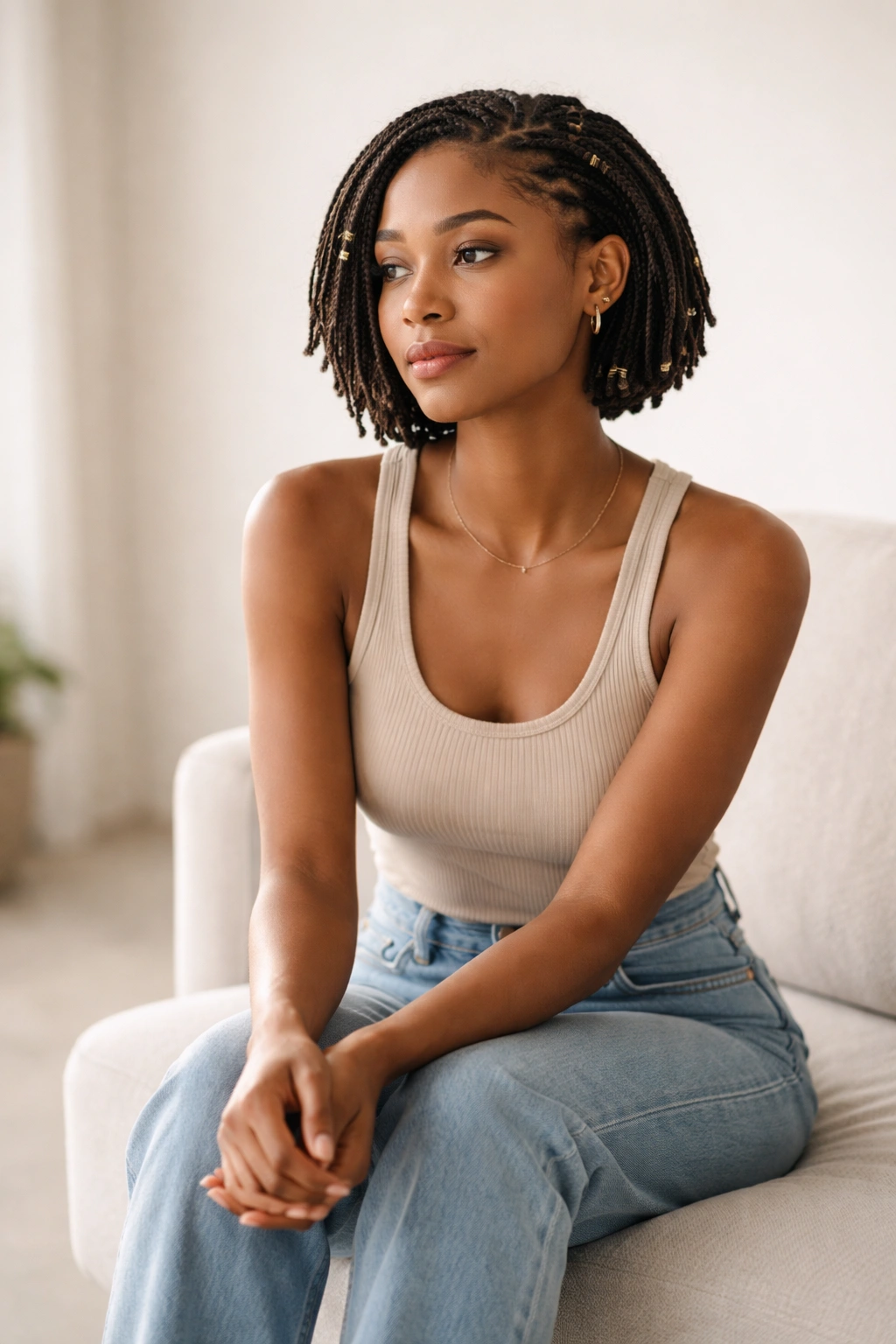 20 Short Braided Hairstyles To Pin Right Now 21 Thoughtful portrait of a person in a minimalist studio
