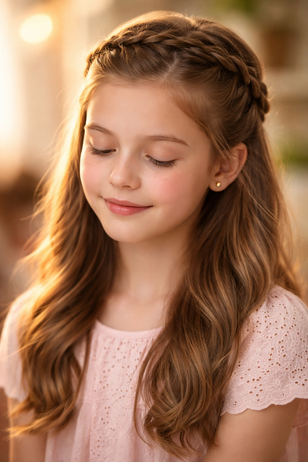 Serene close-up portrait highlighting a ready-for-picture-day hairstyle