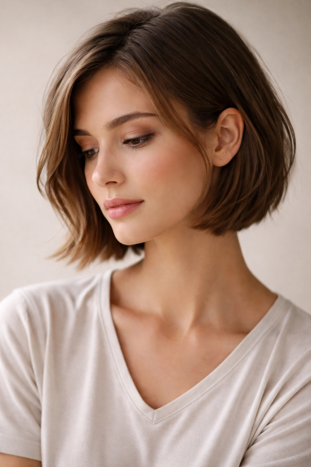 15 Chin Length Haircuts That Slim And Sculpt 16 Contemplative portrait suggesting final thoughts on hair sculpting