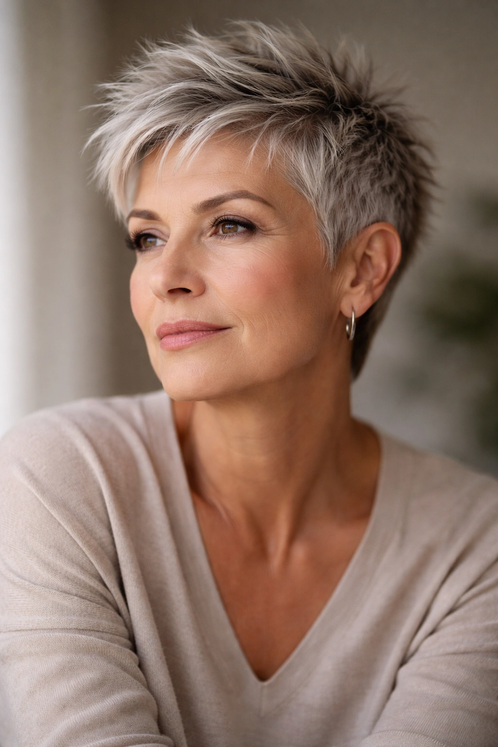 10 Short Spiky Hairstyles For Women Over 50 11 Contemplative portrait of a mature woman reflecting confidence