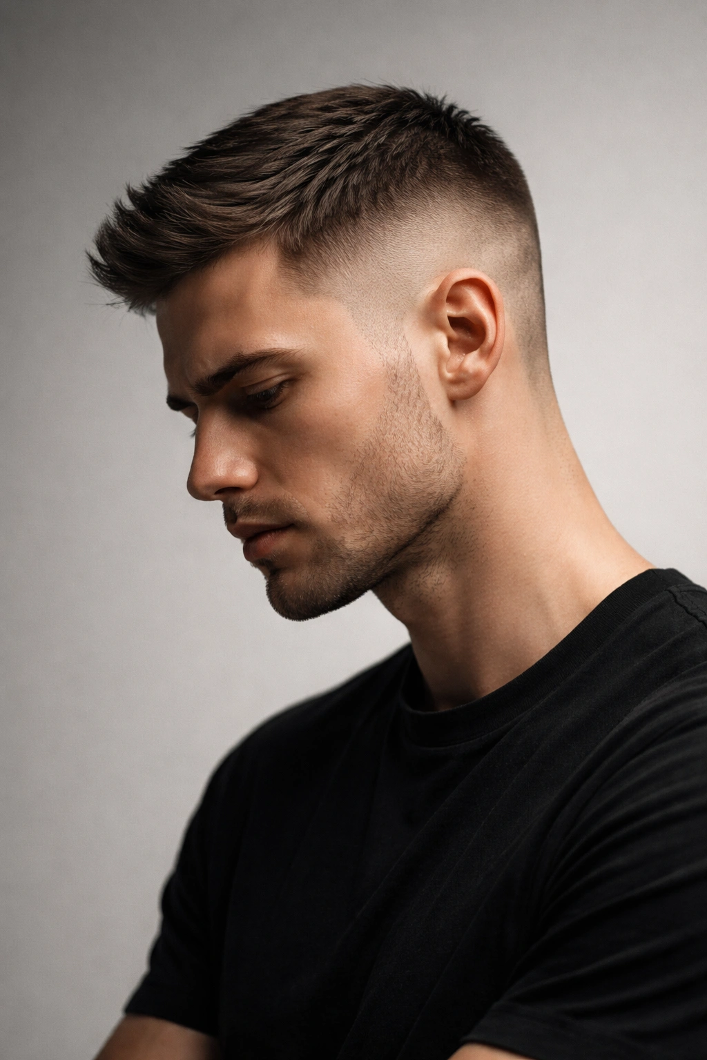 Profile portrait of a man with a neat short haircut against a neutral background, symbolizing final thoughts on Russian hairstyles