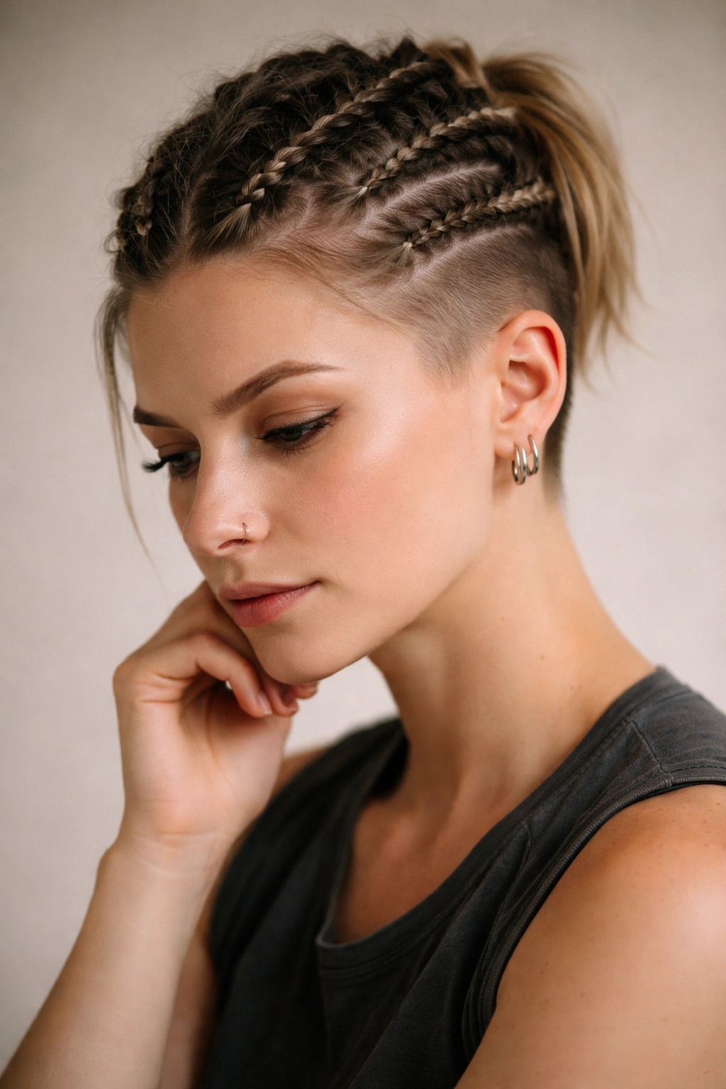 10 Viking Inspired Braids That Work Well On Short Hair 11 Contemplative portrait of someone with short hair and Viking-inspired braid