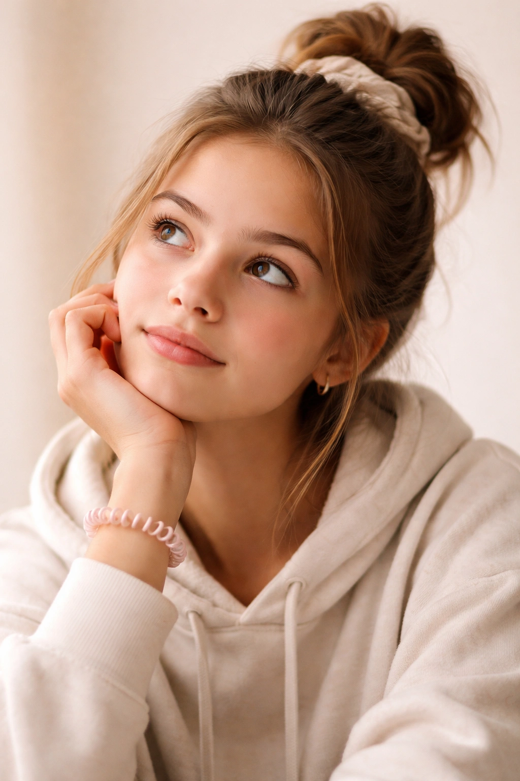 Close-up portrait of a thoughtful student contemplating school hairstyle choices