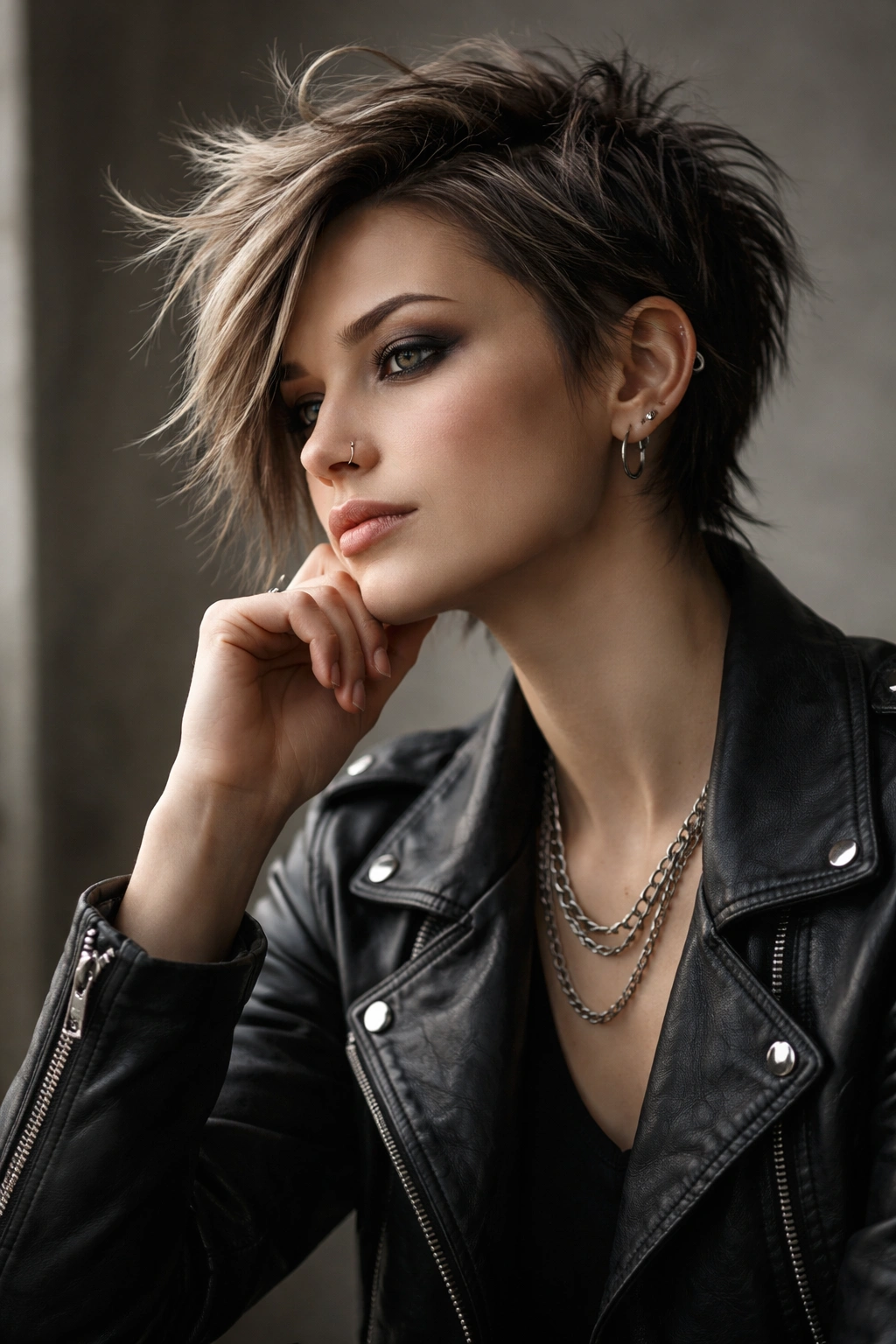 10 Rockstar Inspired Short Cuts For Edgy Women 11 Contemplative portrait of a person with bold short haircut