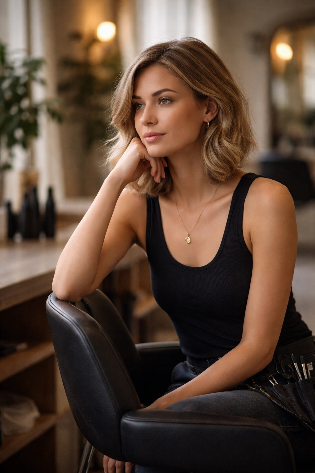 10 Razor Cut Bobs For A Soft And Wispy Finish 11 Contemplative salon scene illustrating final thoughts in selecting a razor cut bob