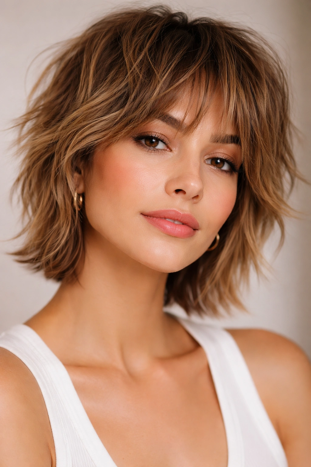Portrait of a person with a short shag showing lived-in texture and versatility