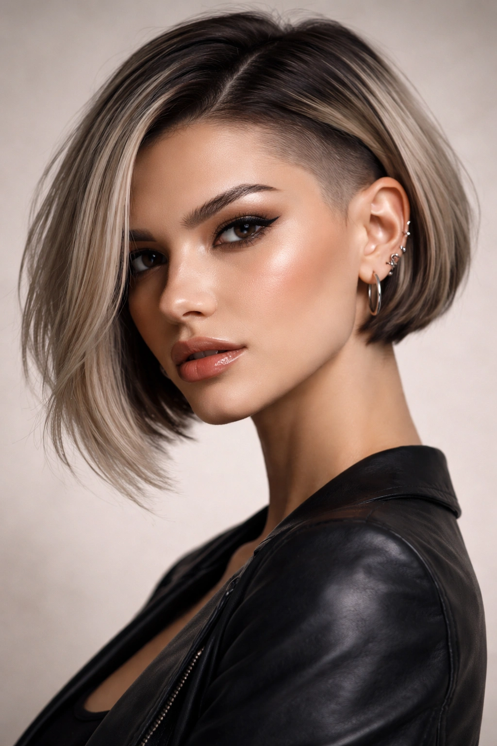 Close-up portrait of a person with shaved bob representing confidence.