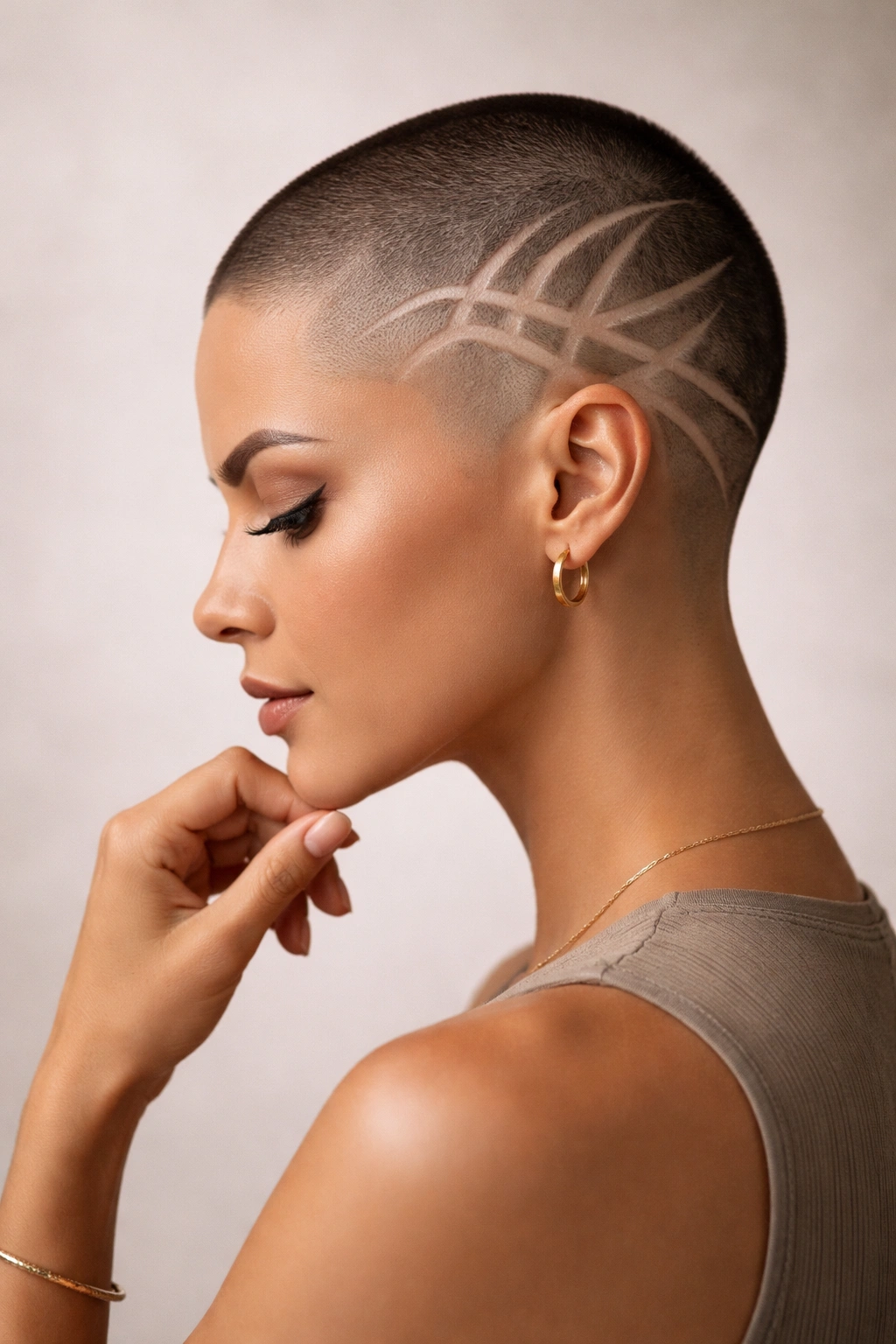 Profile silhouette of a head with bold shaved design