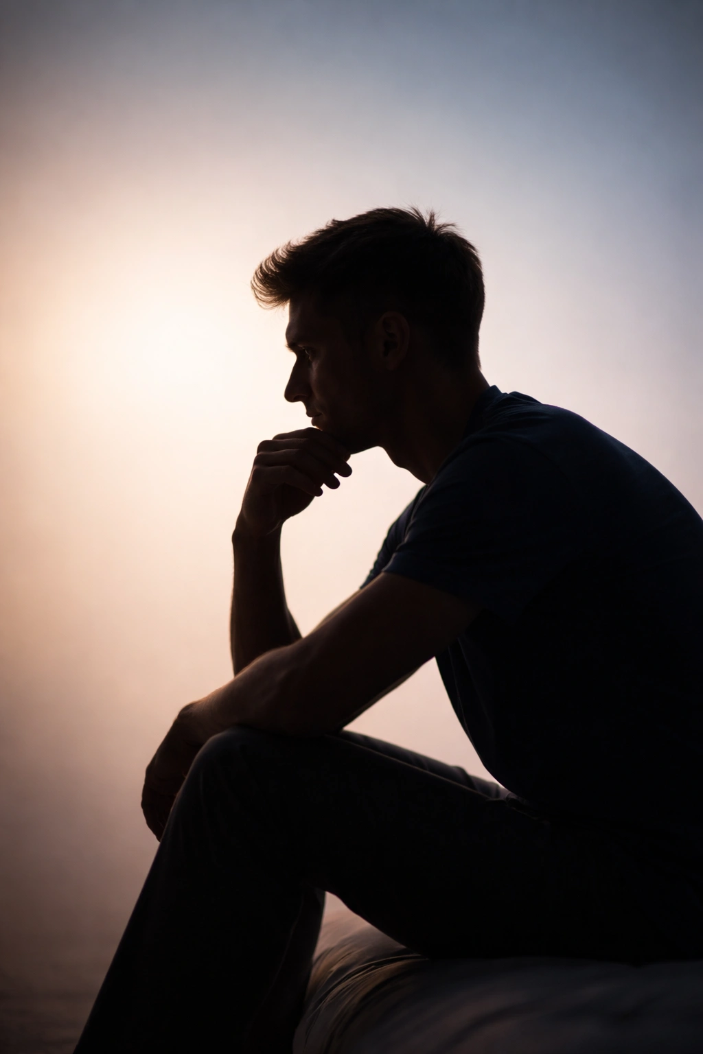 Silhouette of a person in profile reflecting a final thoughts moment