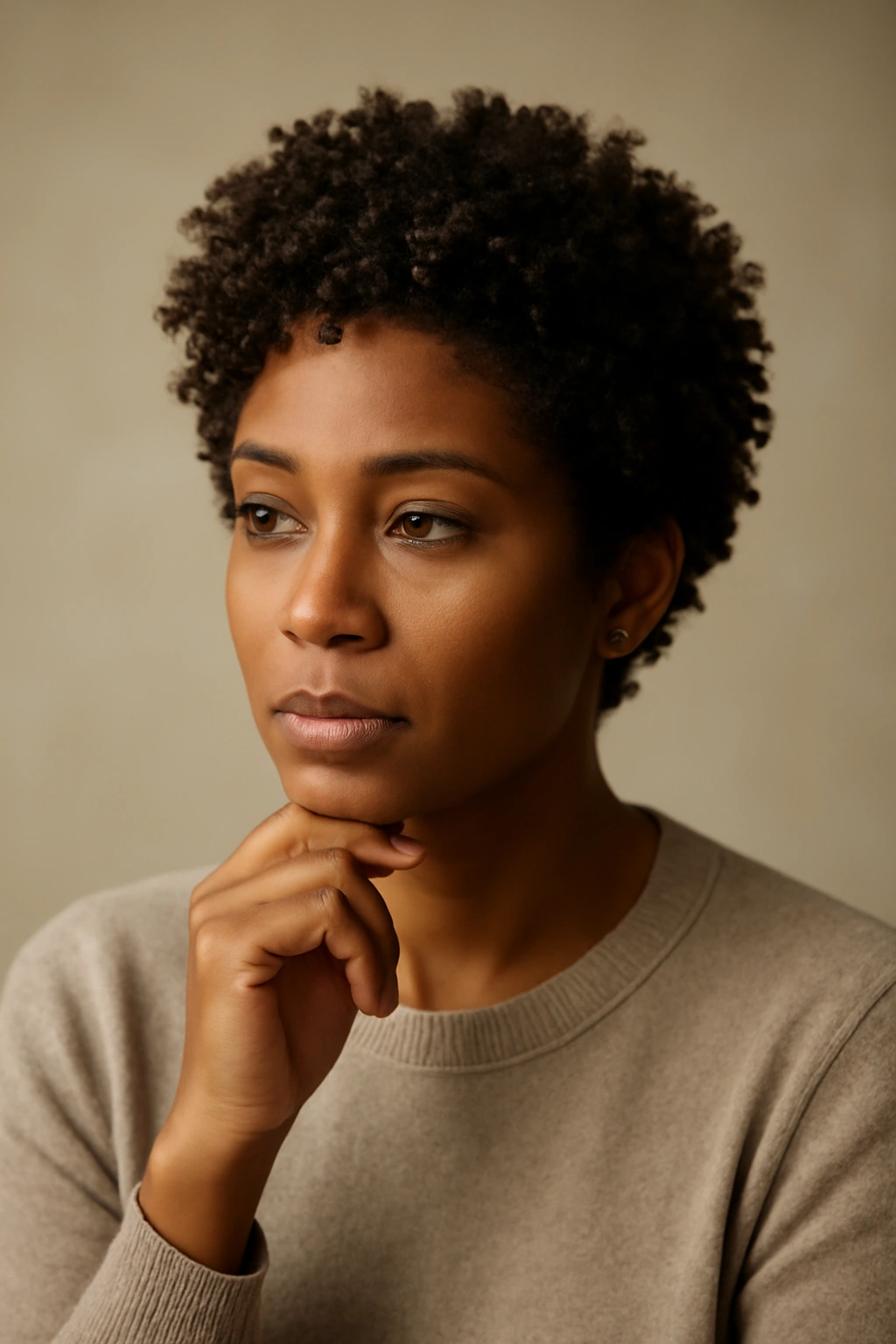 10 Short 3C Hairstyles That Will Instantly Elevate Your Look 11 Thoughtful portrait of someone with short 3C hairstyle