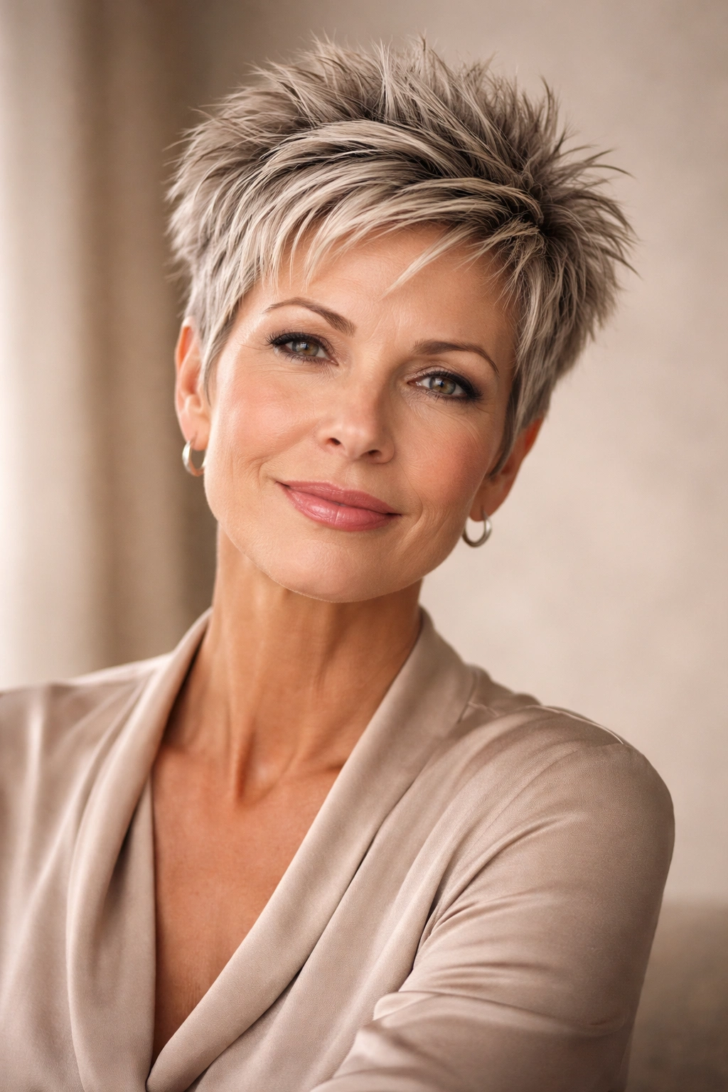 Portrait of a confident woman over 50 with a short spiky hairstyle