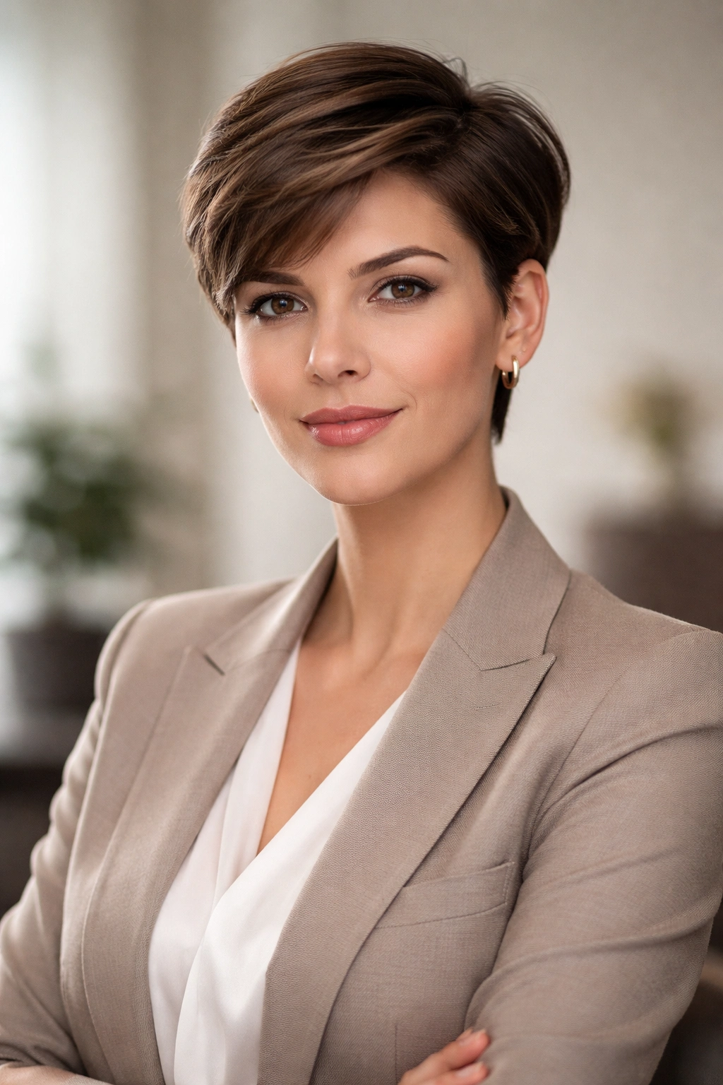 10 Professional Short Hairstyles For The Office 11 Head-and-shoulders portrait of a polished short hairstyle