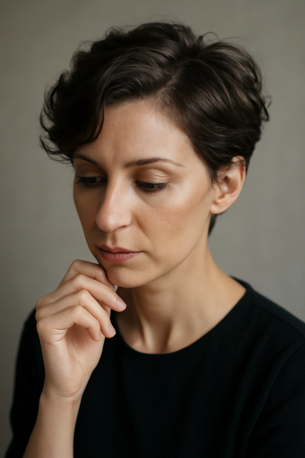 10 Formal Hairstyles That Look Stunning on Short Hair 11 Thoughtful portrait of a person with short hair reflecting on formal styles