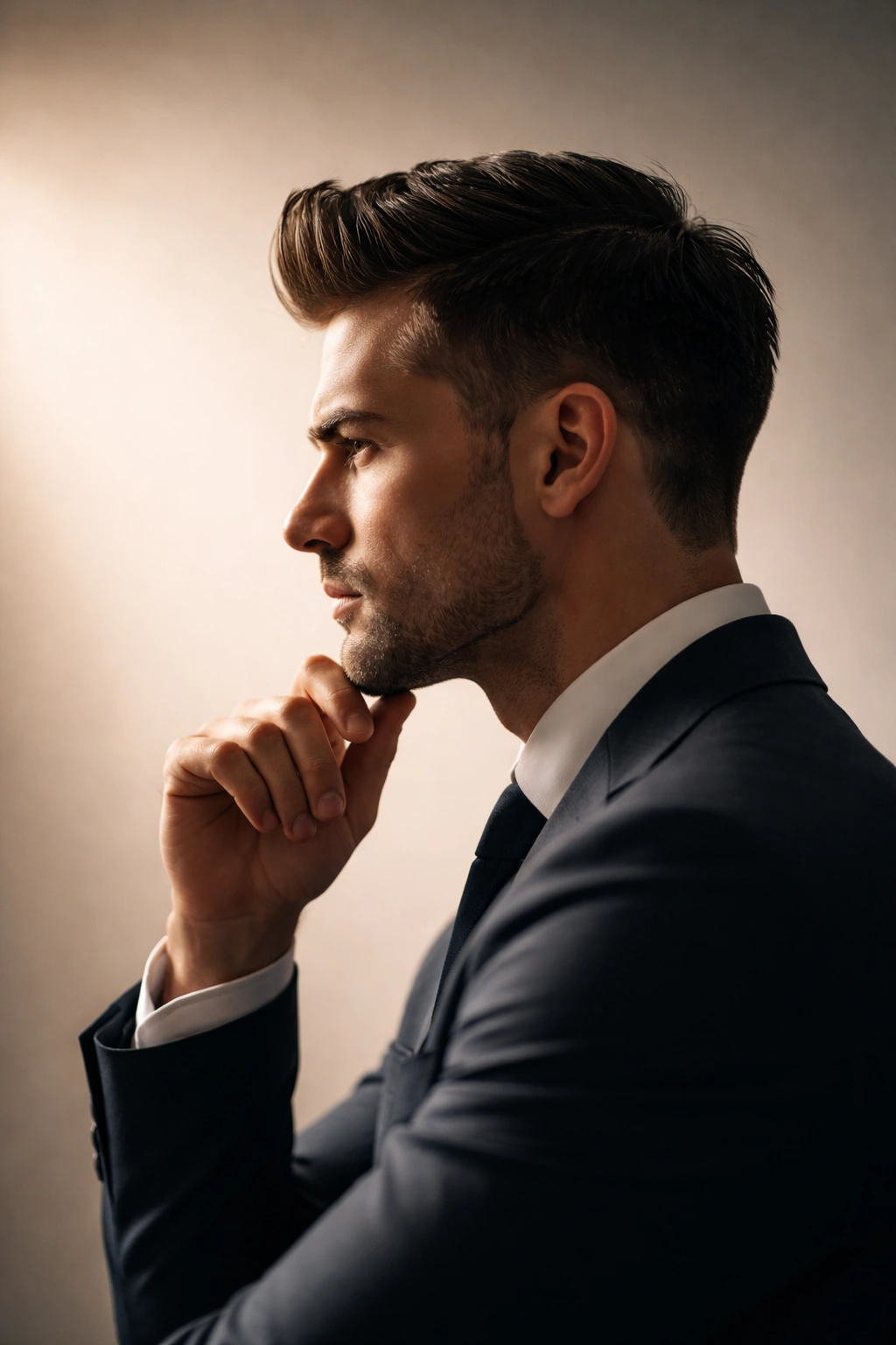 Minimal profile silhouette conveying reflection and confidence