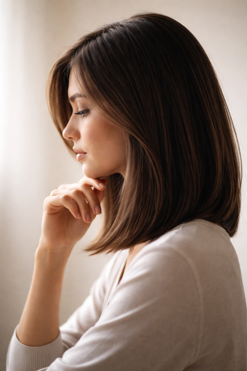 15 Sleek Medium Haircuts For Women With Straight Hair 16 Abstract silhouette of a head with sleek medium-length hair in profile