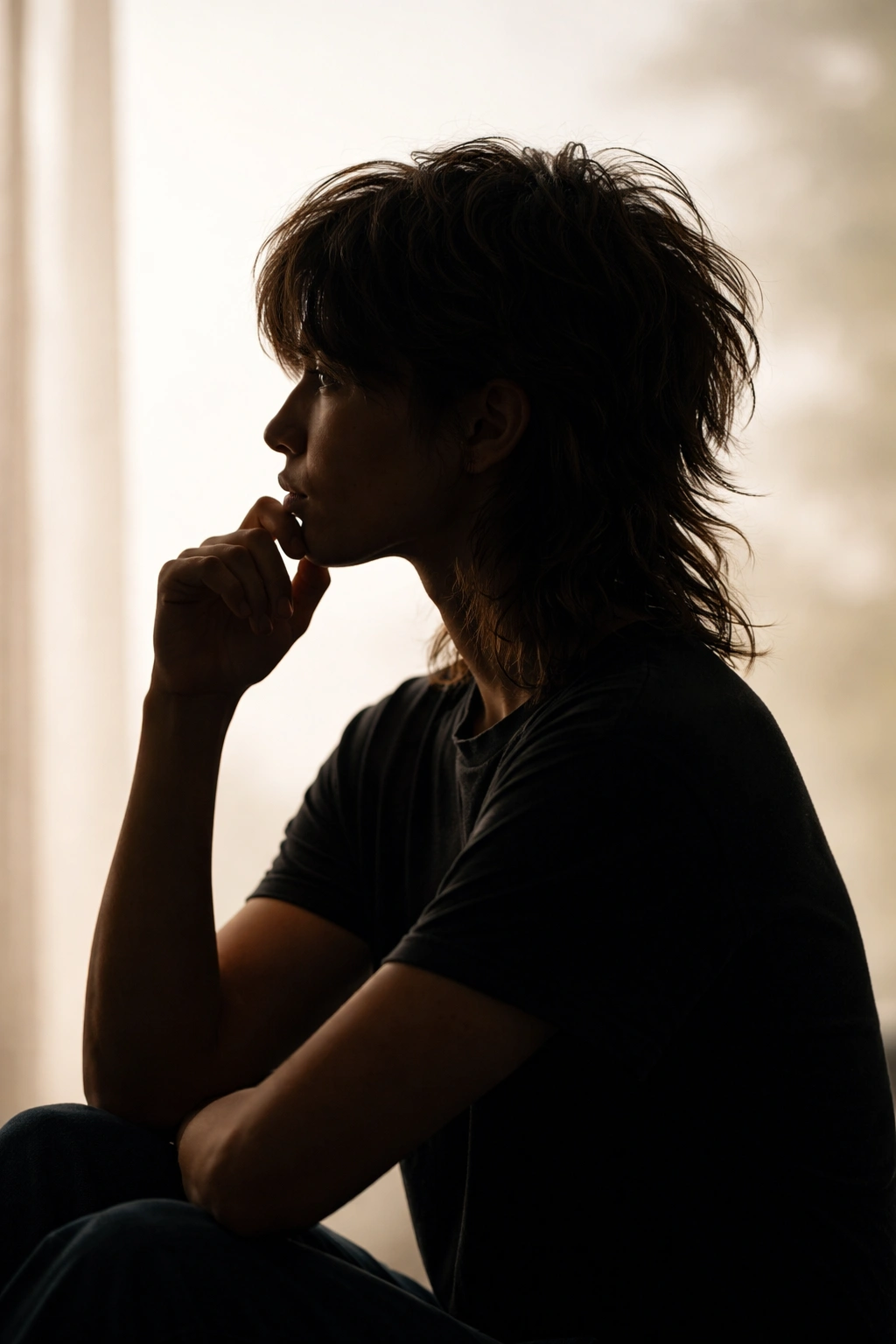 Silhouette of person in thoughtful pose against gradient background