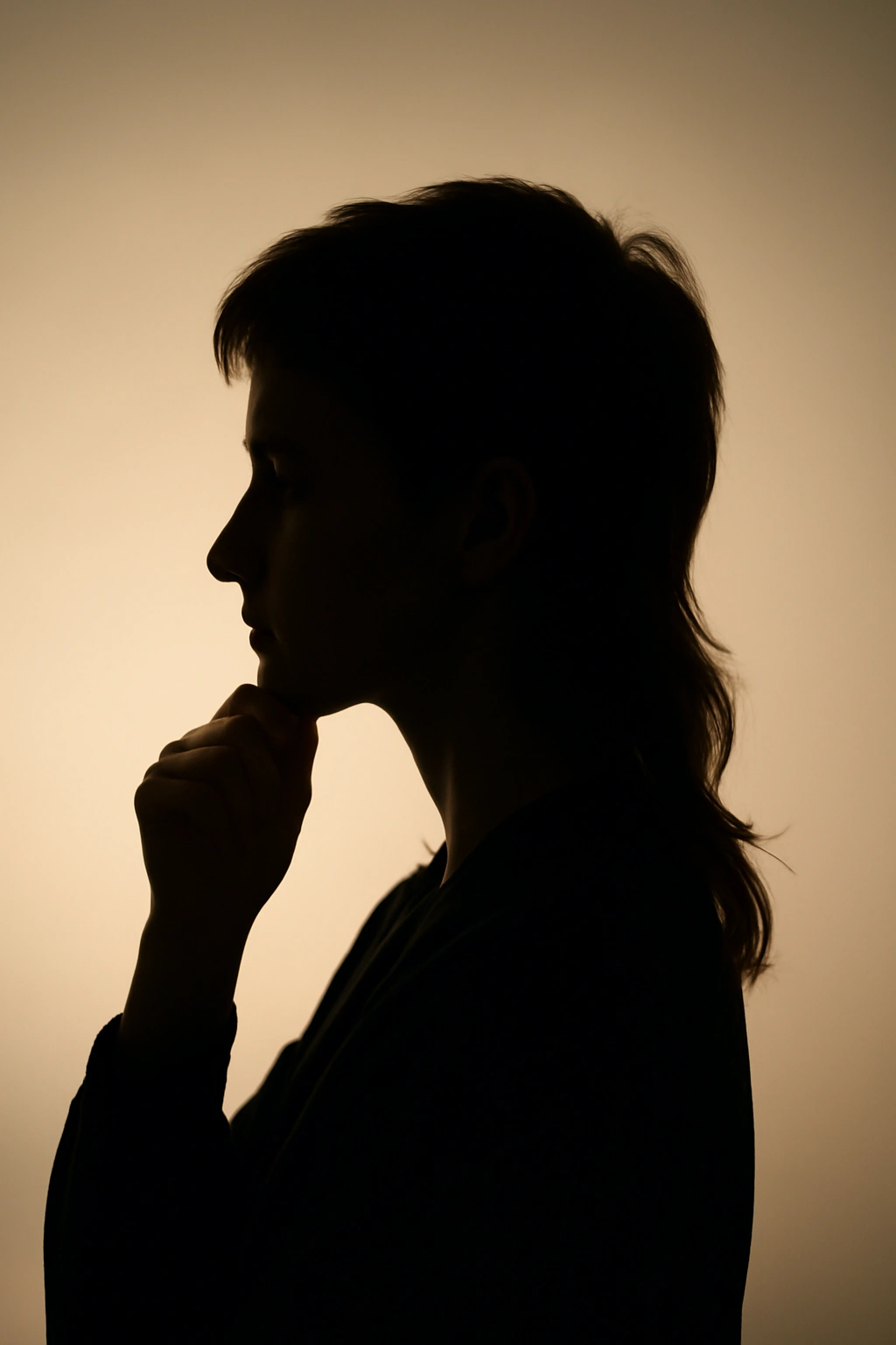 25 Mullet Haircuts for Women You'll Actually Love 26 Contemplative silhouette of a person with a mullet visible from behind against a soft gradient