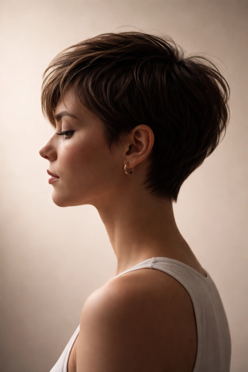 Close-up profile silhouette of a head in a minimalist studio setting