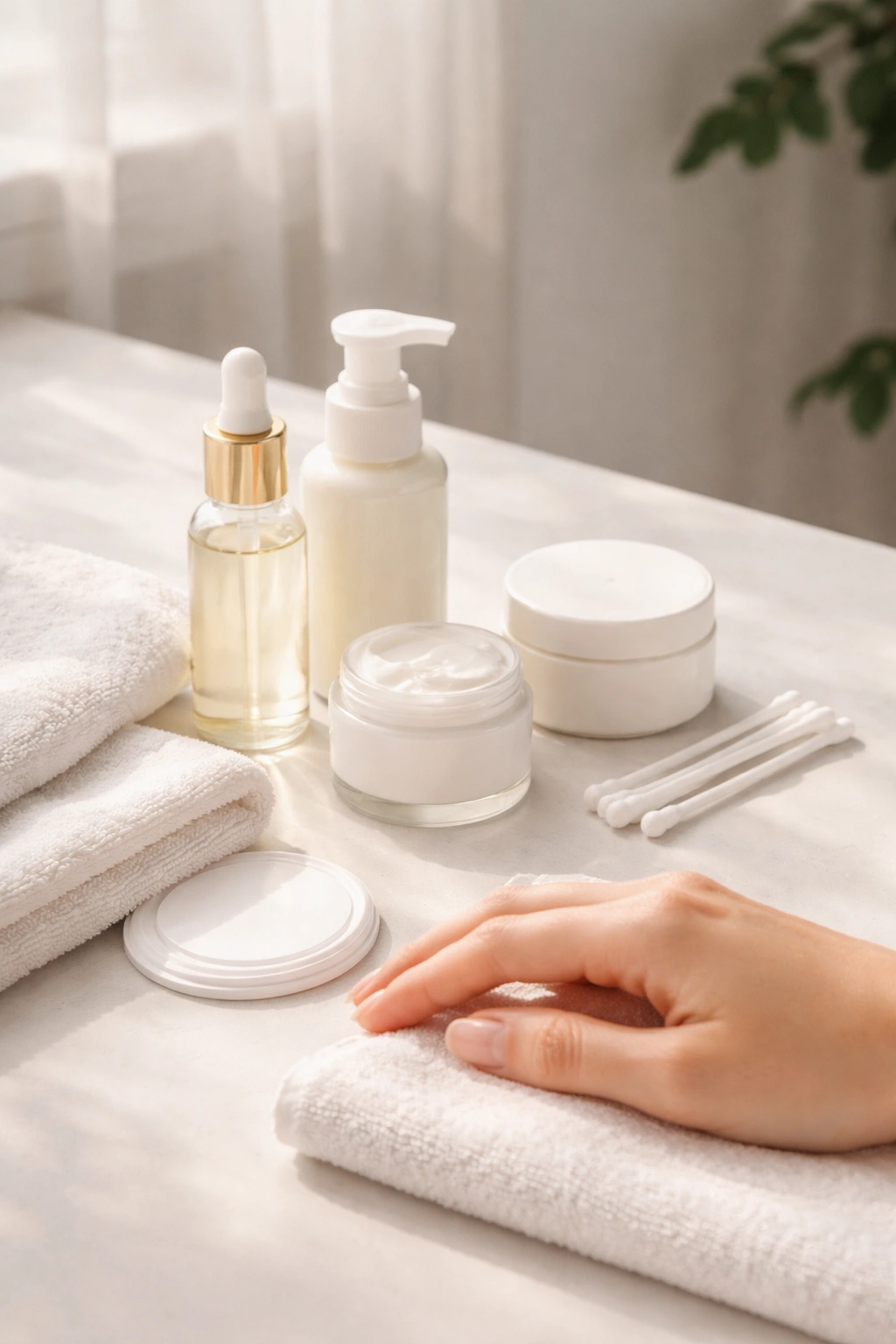 Calm skincare setup suggesting final advice on stain removal