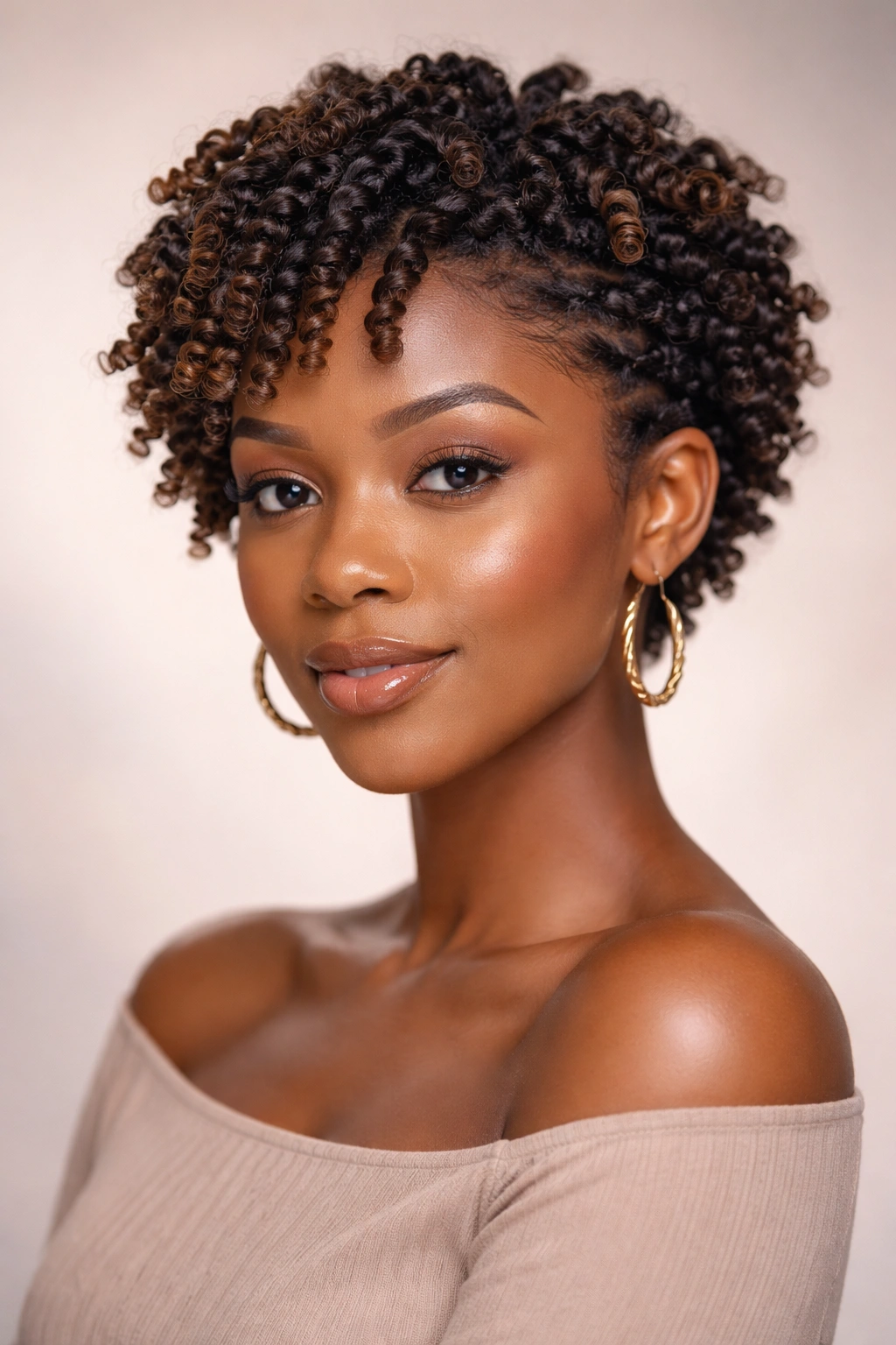 Finished twist-out on short natural hair with dimensional curls
