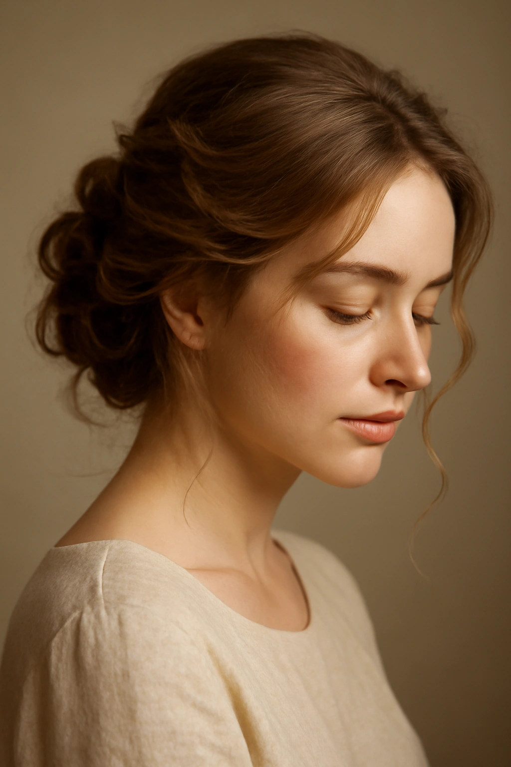 8 Romantic Updos for Weddings and Date Nights 9 Contemplative portrait of a person with an elegant updo
