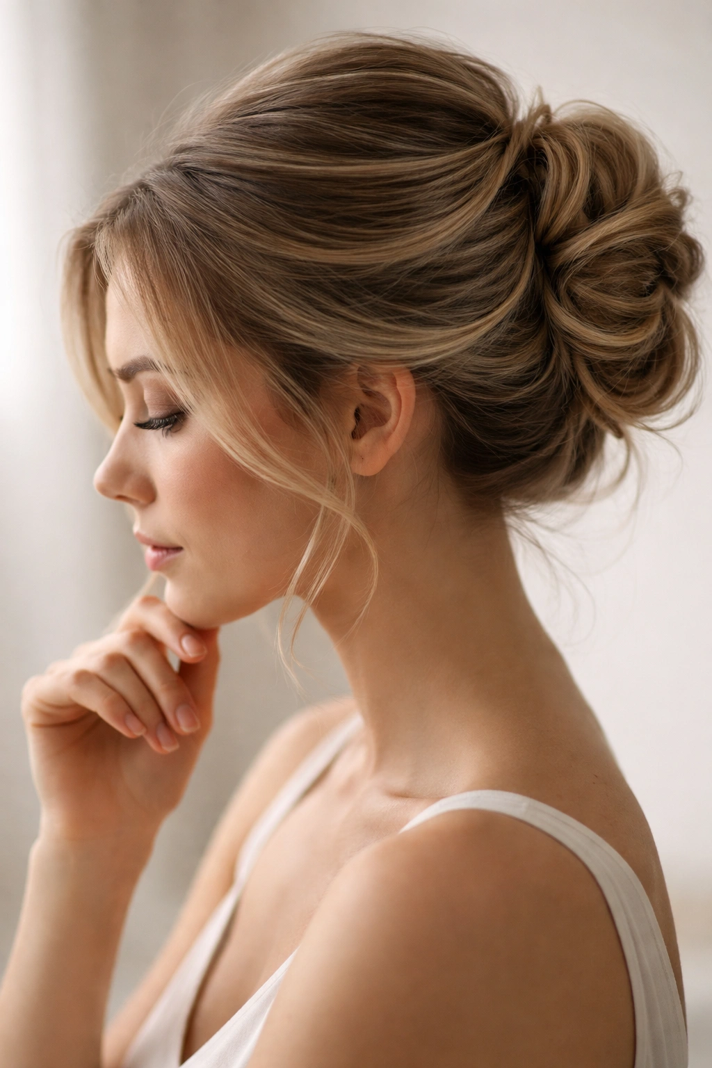 Contemplative silhouette of a person with hair styled, representing final thoughts on updos