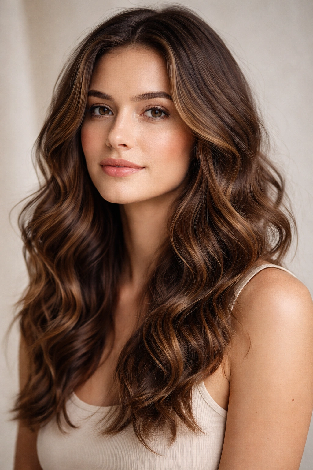 Close-up portrait of a person with natural wavy hair, highlighted texture under soft studio lighting