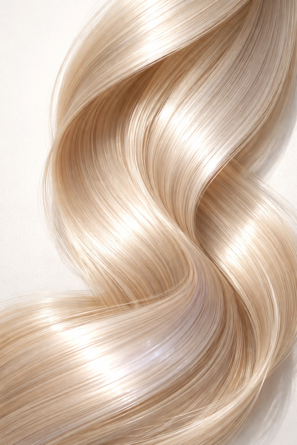 Glossy, healthy-toned hair strand under studio light
