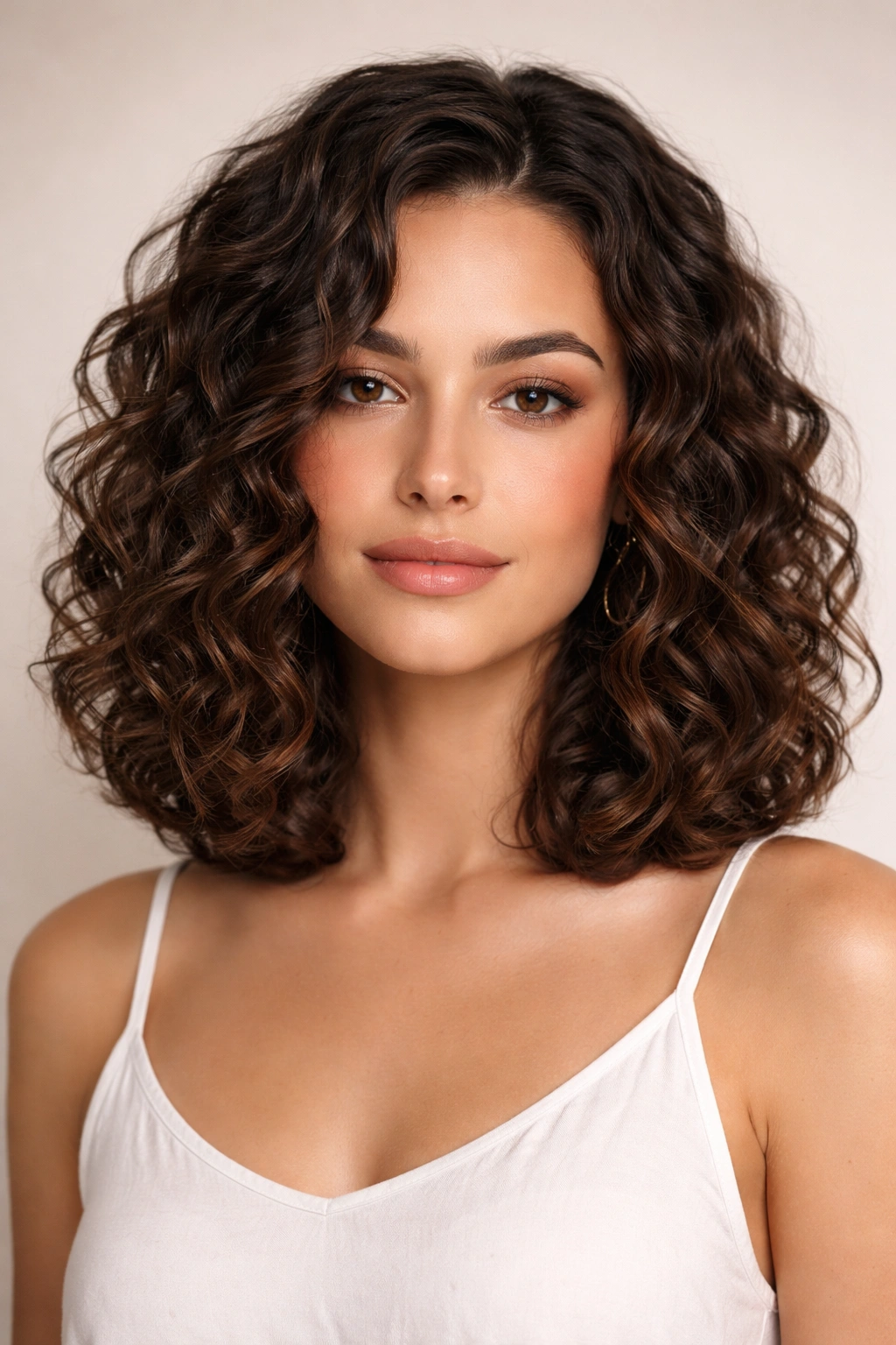 Polished curly lob with balanced ends and clean silhouette