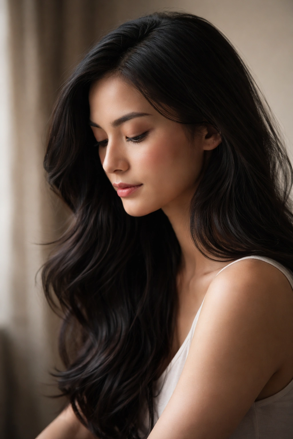 Calm contemplative portrait with soft lighting