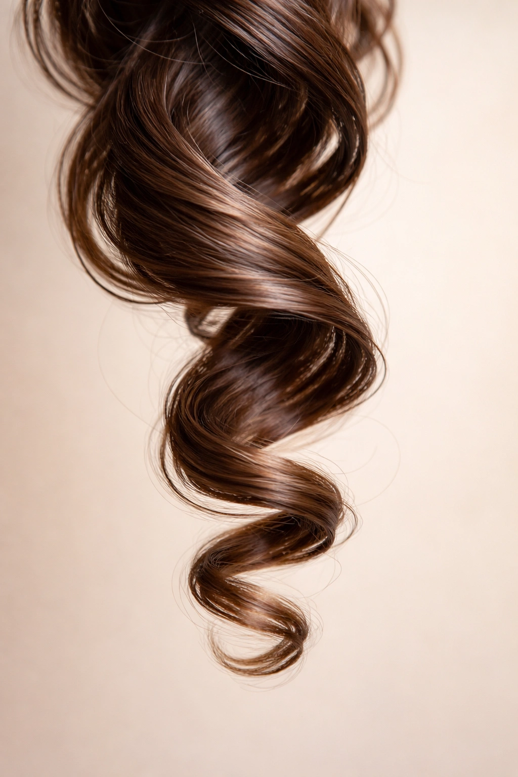 Close-up of a single, well-defined curl on a neutral background.