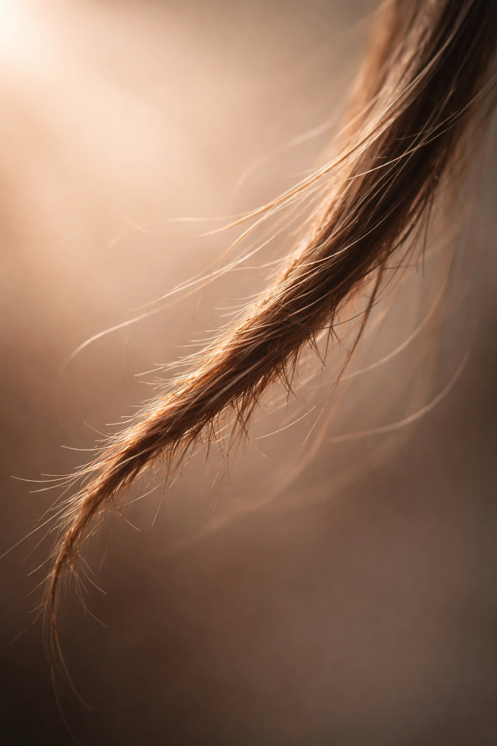 Close-up of a single hair strand under warm lighting