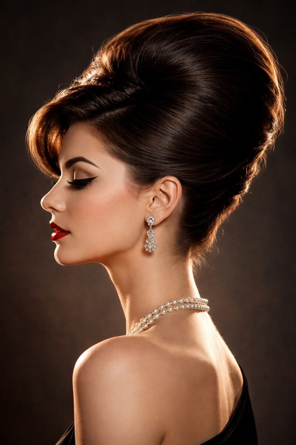Minimalist portrait of a classic beehive silhouette against dark backdrop