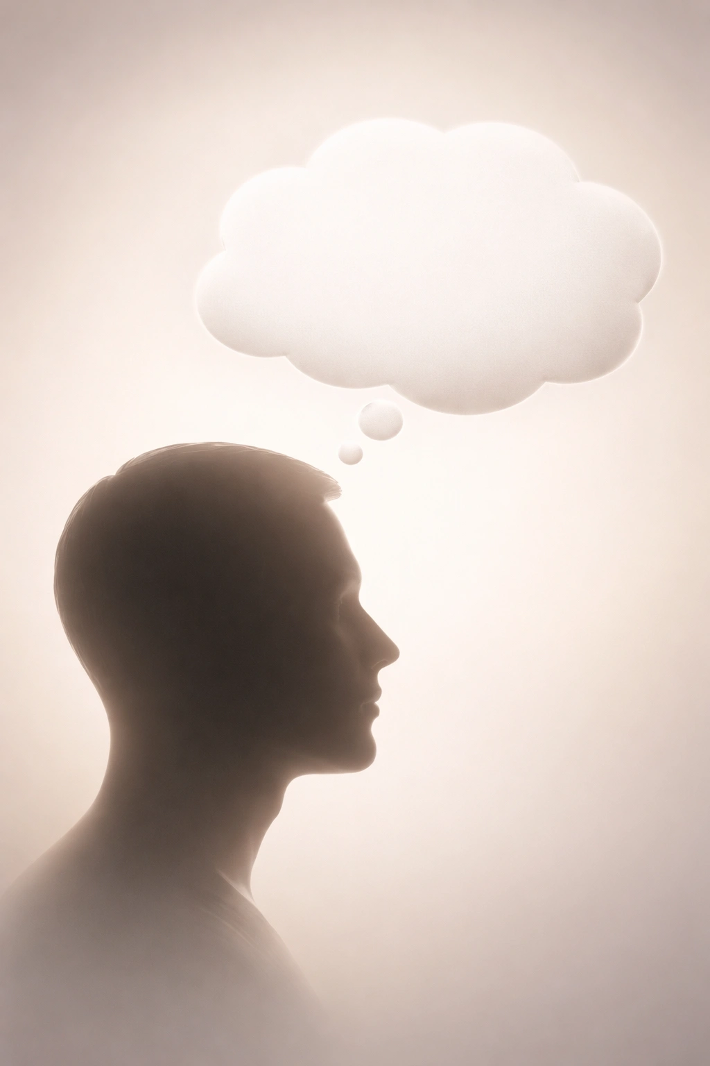 Abstract profile head with an empty thought bubble to convey final thoughts on dog grooming safety
