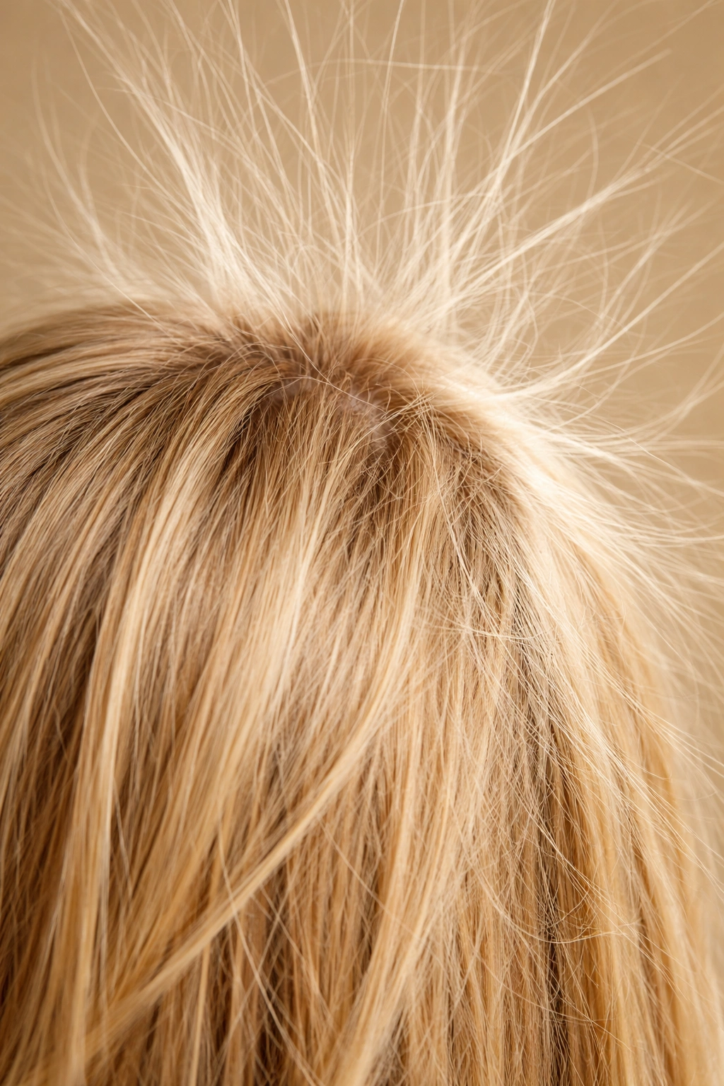 Fine dry hair texture showing susceptibility to static