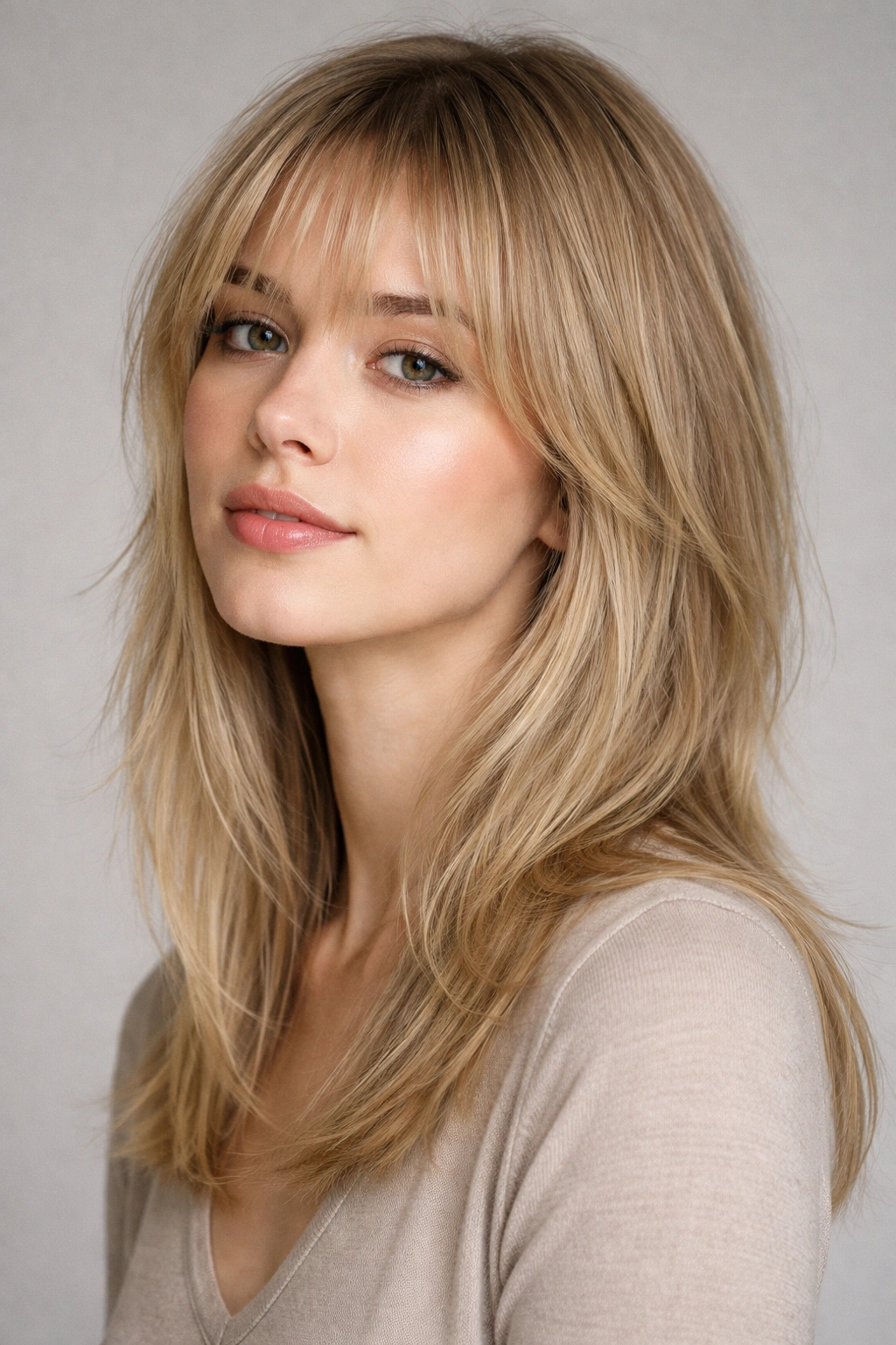 Close-up of fine hair with barely-there shag showing subtle movement and blunt ends.
