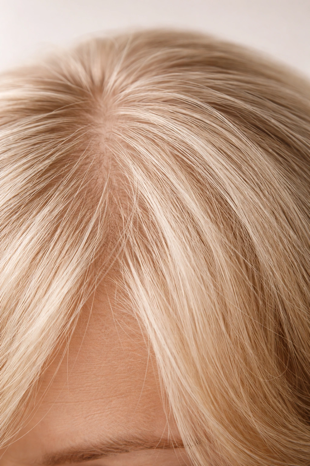Close-up of fine hair strands showing delicate texture and scalp visibility, highlighting texture and volume