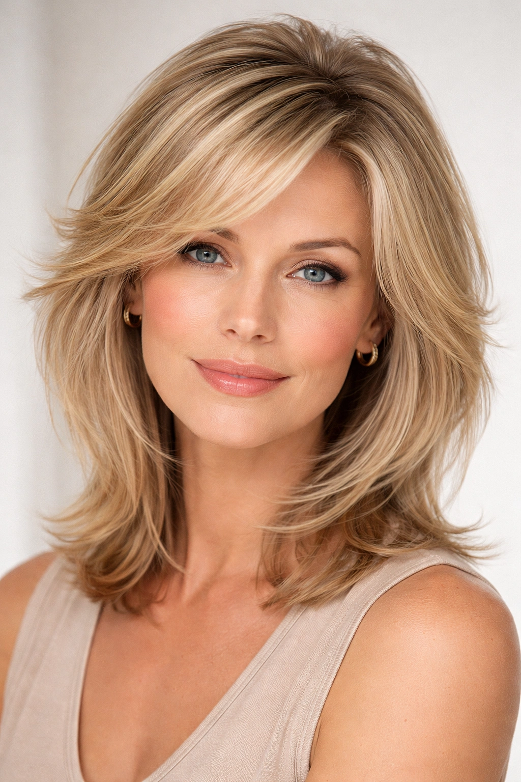 Close-up of fine hair with crown lift and layered texture for volume