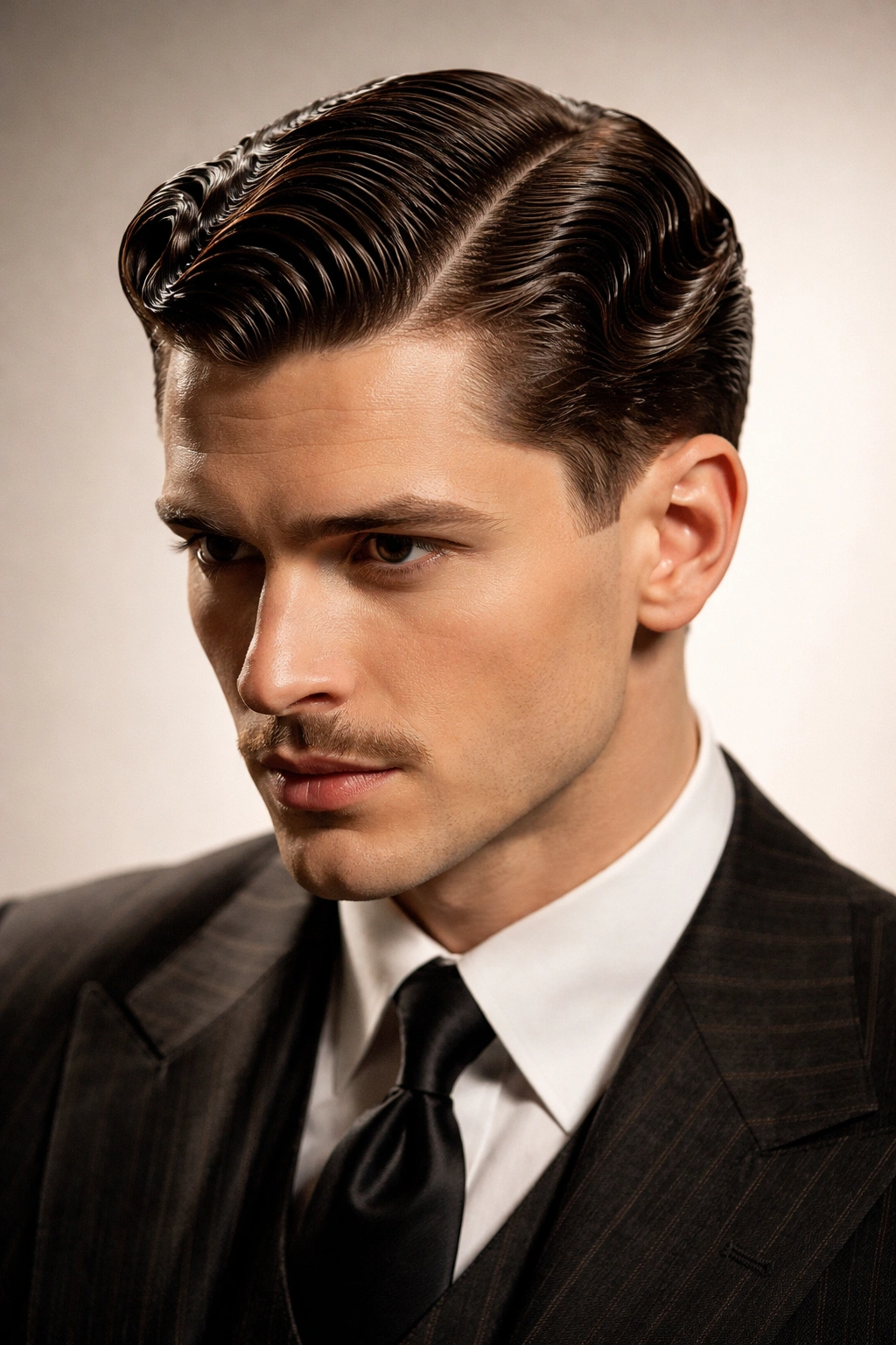 Male portrait with finger waves hairstyle from the Jazz Age