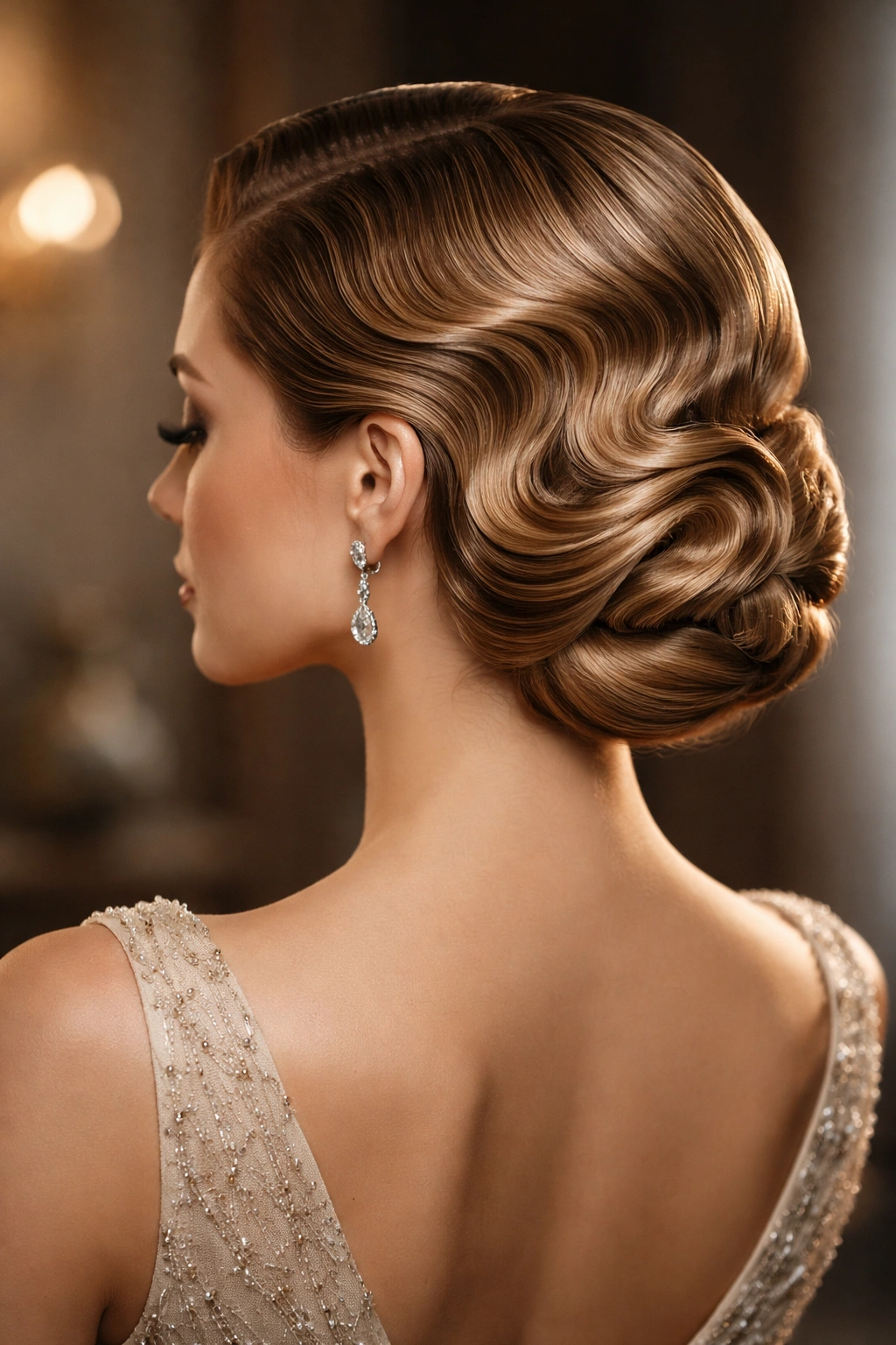 Sculpted finger waves updo with vintage glamour, precise ridges