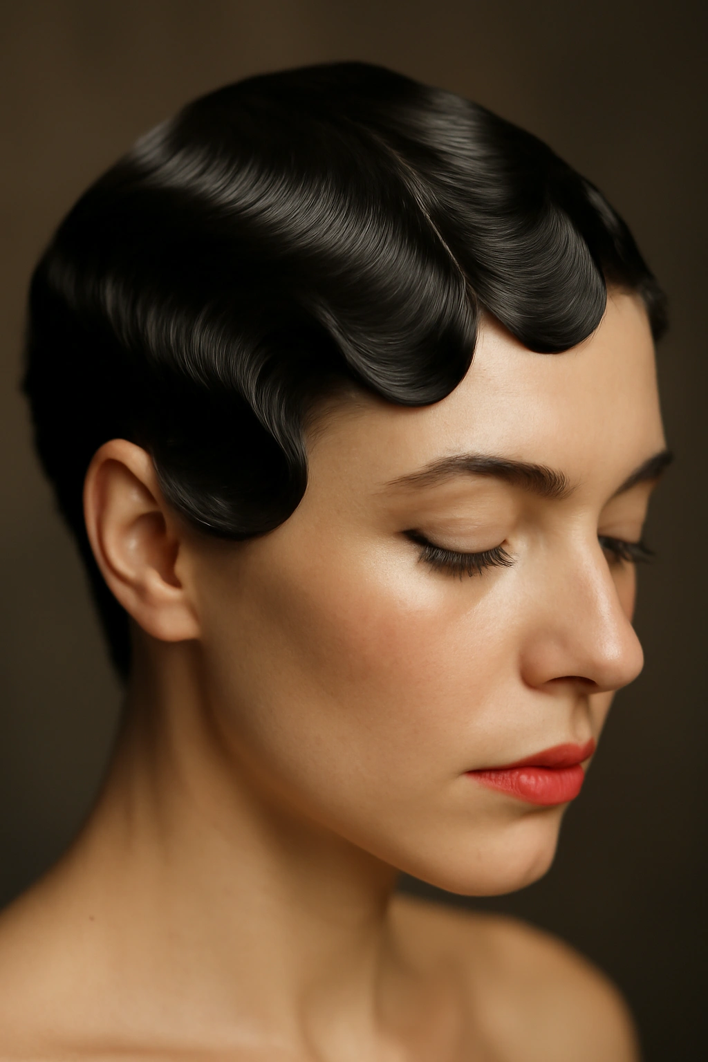 10 Short Bridal Hairstyles That Photograph Beautifully 9 Short hair with vintage finger waves showing precise S-curves and shine.