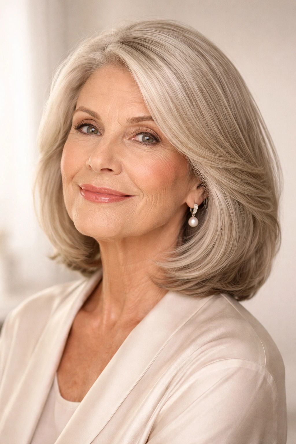 Portrait of a mature woman with a finished medium-length hairstyle