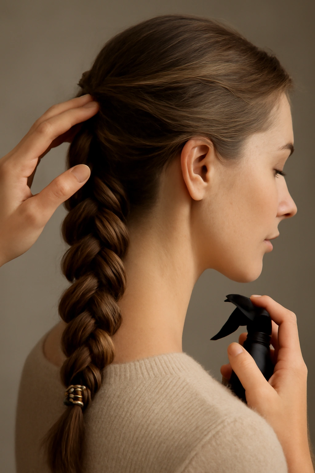 How to Do a Spiral Braid at Home Step by Step 11 Finished spiral braid with decorative pins and smooth finish