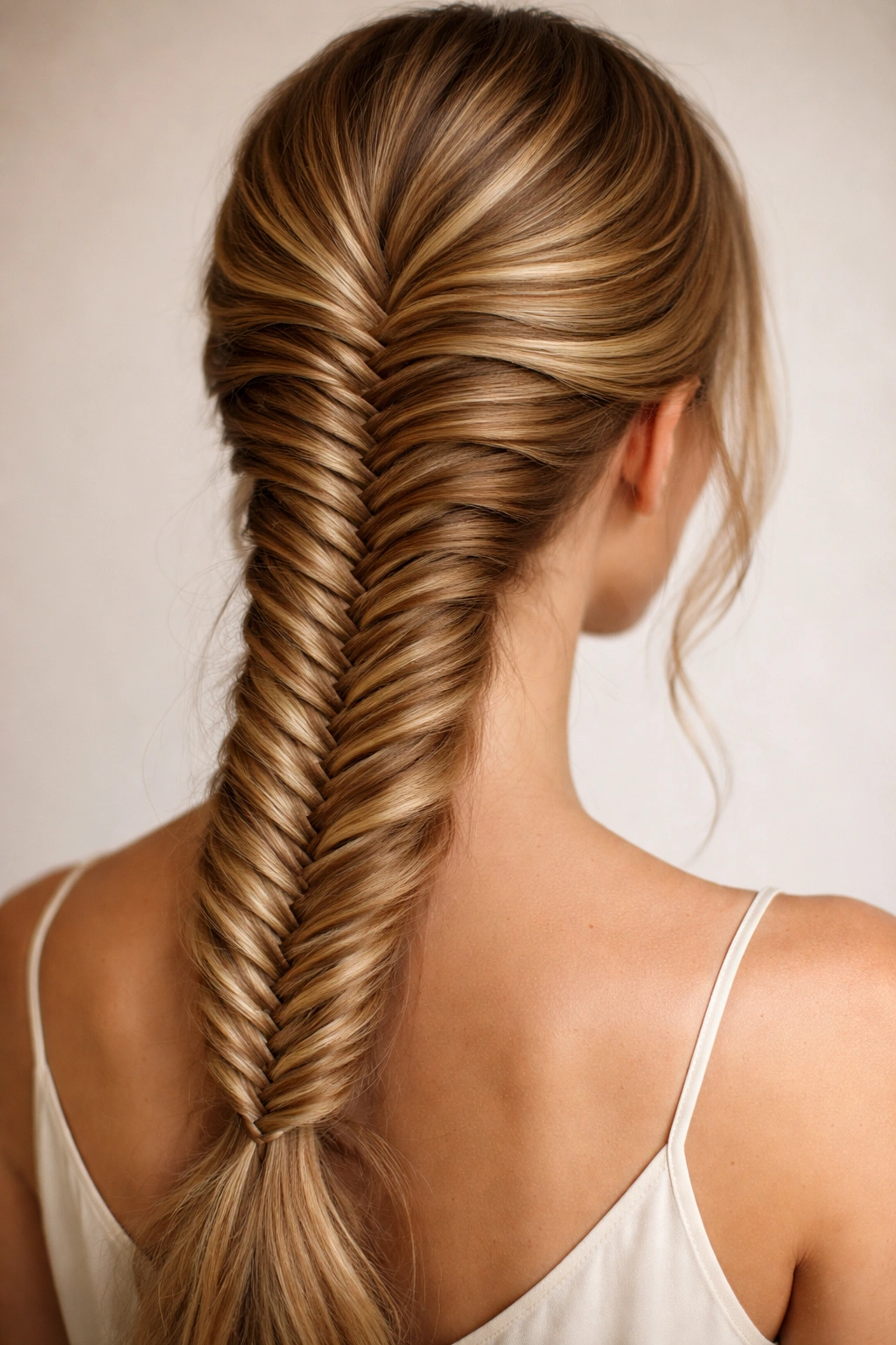Close-up of a fishtail braid showing the two-section weave