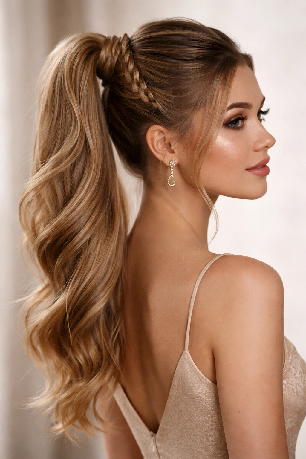 Fishtail braid high ponytail showing intricate strands and glossy ponytail