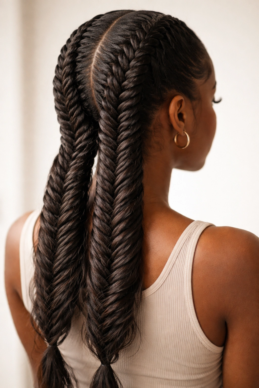 10 Two Braid Natural Styles Black Women Love 6 Two Dutch fishtail braids along the scalp with a delicate, feather-like weave
