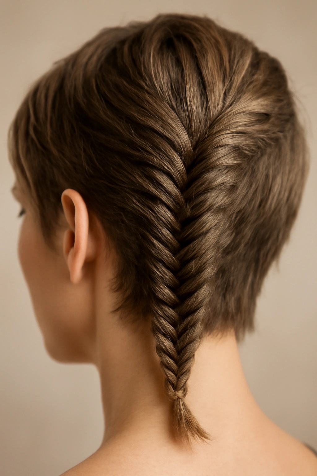 12 Braided Short Hairstyles That Actually Stay Put 8 Close-up of a tight fishtail braid on short hair